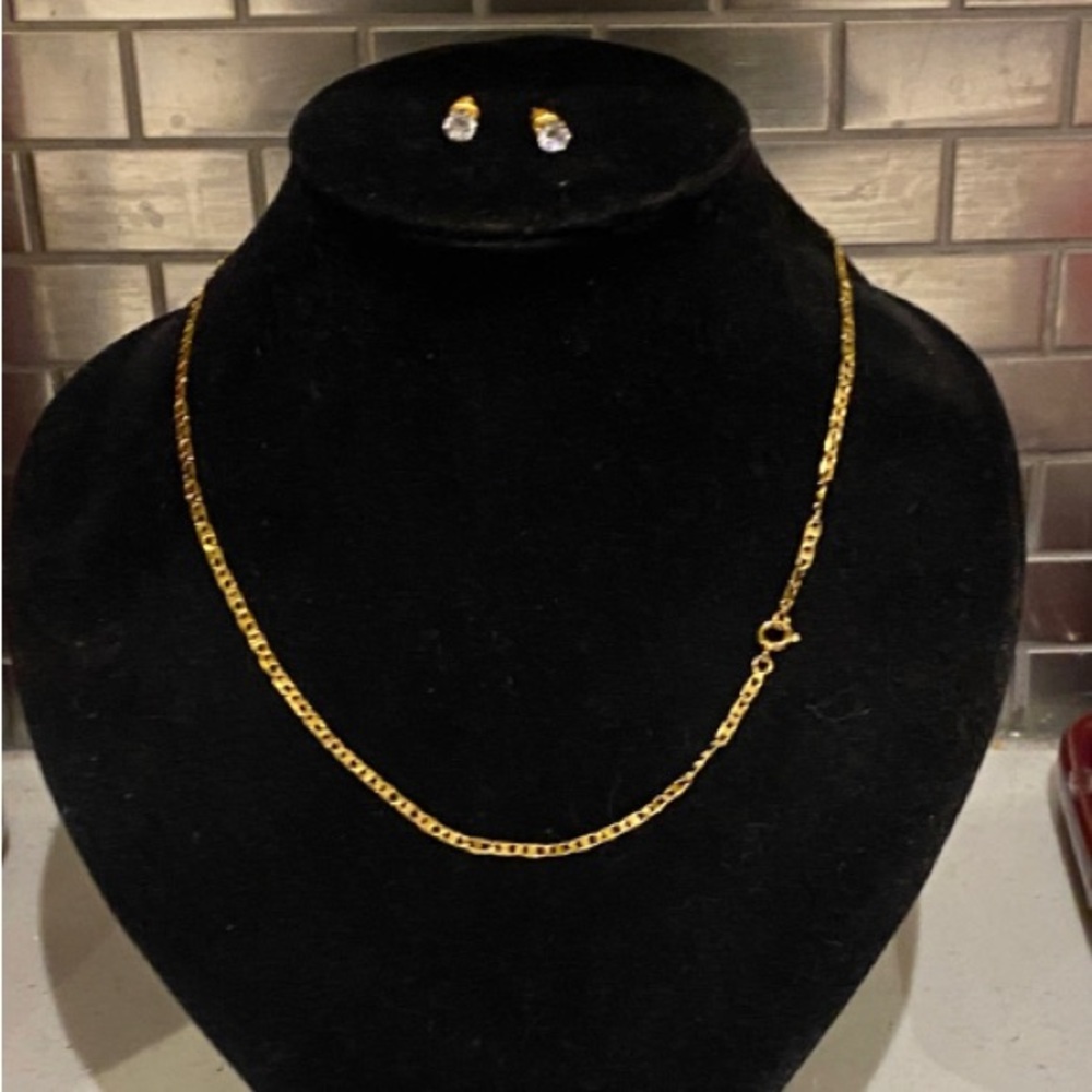 Elegant Gold Necklace and CZ Earring Set